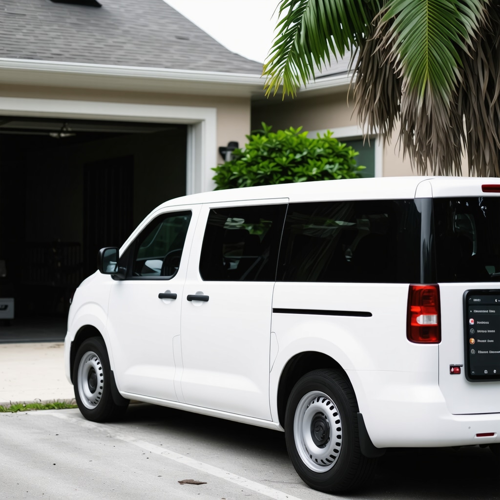 AI-enabled laundry pickup van and smartphone app interface showing scheduling and garment care options in Tampa