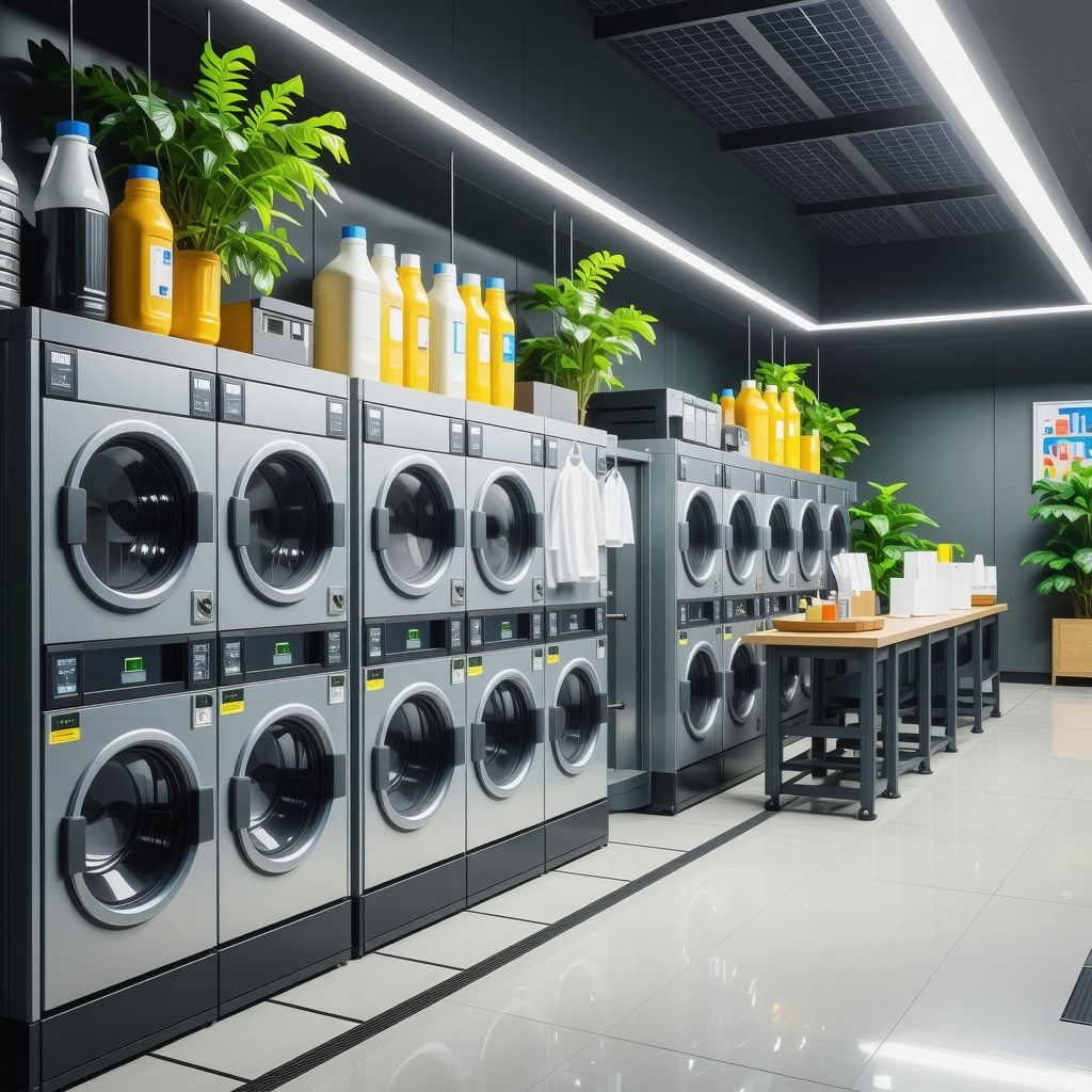 High-tech laundry facility using AI and IoT technology with eco-friendly practices