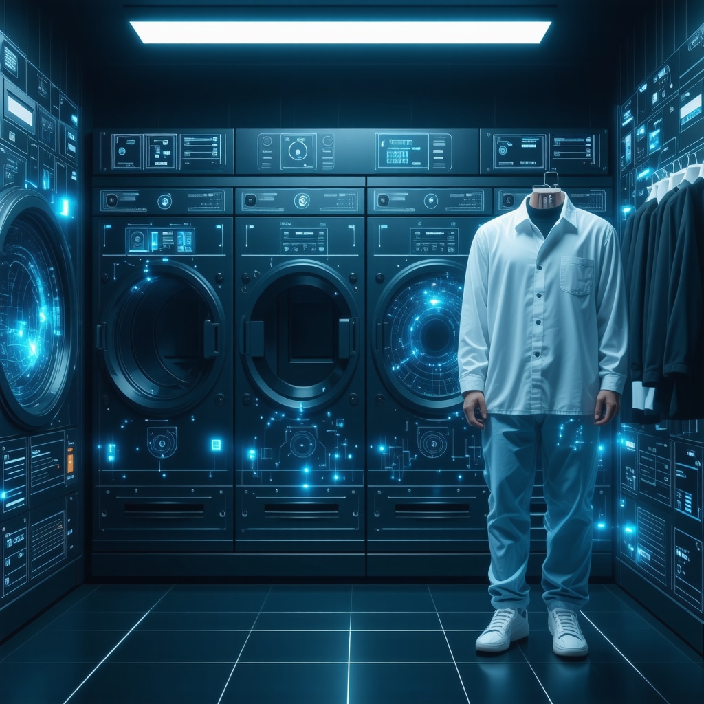 Illustration of blockchain technology applied to laundry service for transparent claims and tracking