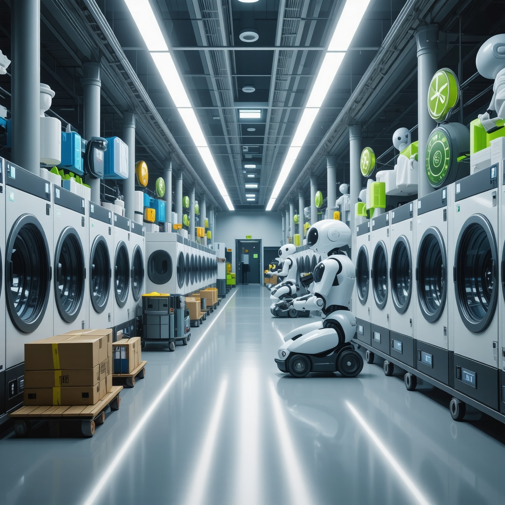 AI-powered laundry facility with robots, eco-friendly detergents, and electric delivery vehicles in Lutz