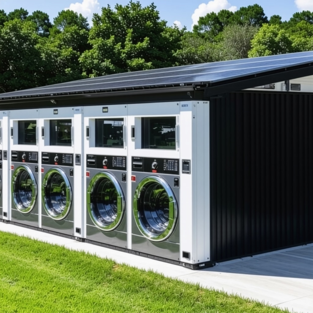Advanced eco-friendly laundry facility in Tampa with smart machines and solar panels