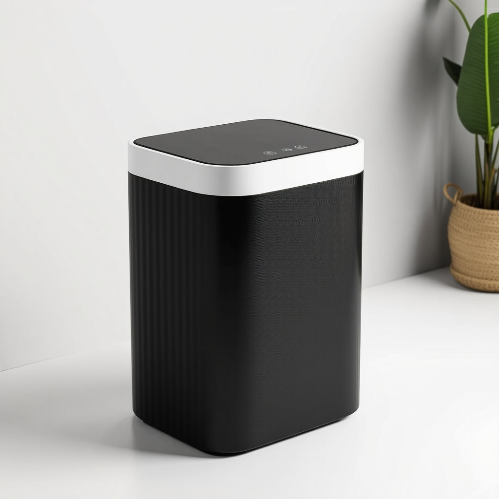 Smart laundry basket with sensors connected to app showing eco-friendly laundry pickup scheduling and environmental data in Tampa home