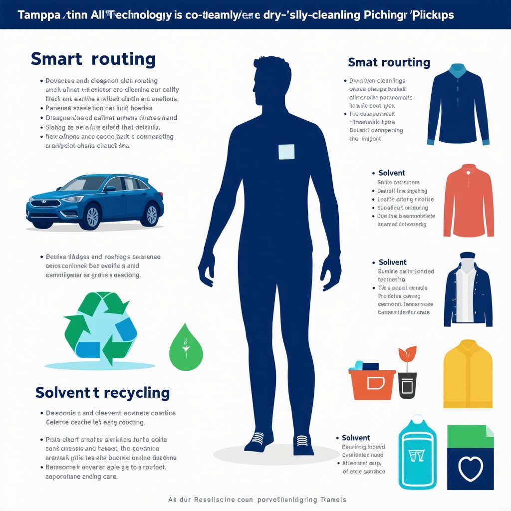 Infographic showing AI-driven dry cleaning pickup service with eco-friendly solvent recycling and personalized garment care in Tampa