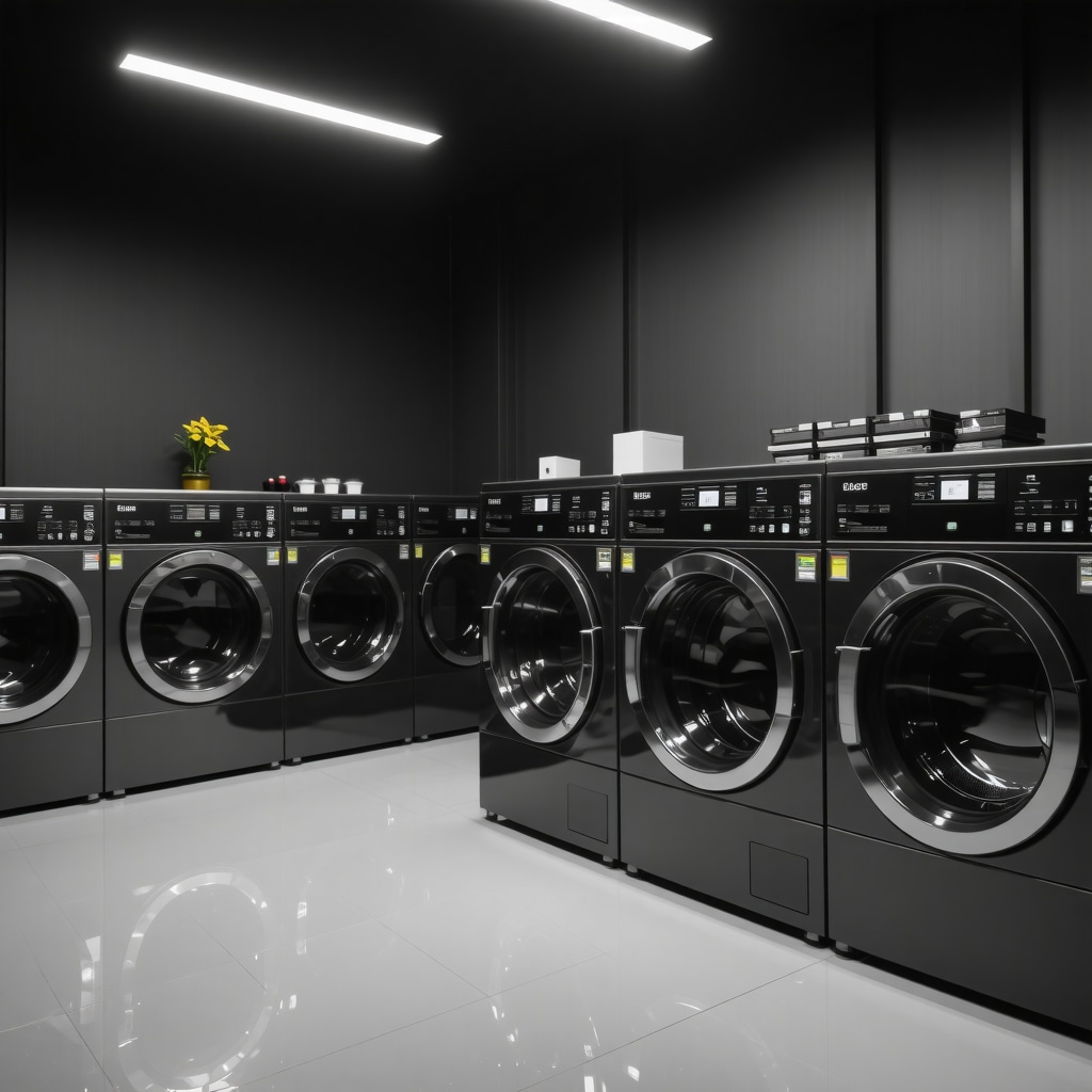 Modern laundry facility with AI and IoT technology for allergy-safe laundry services.