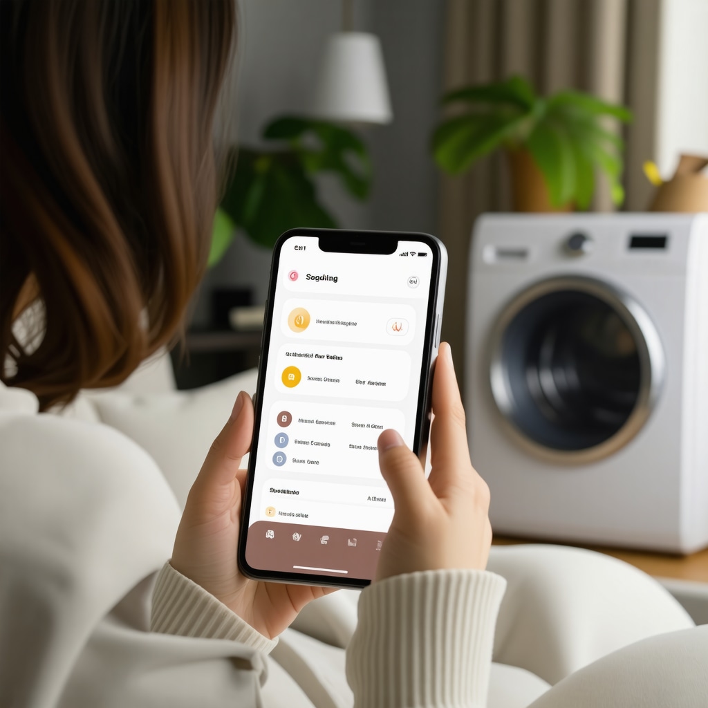 Smartphone displaying AI-driven laundry pickup scheduling and customization app for busy mothers