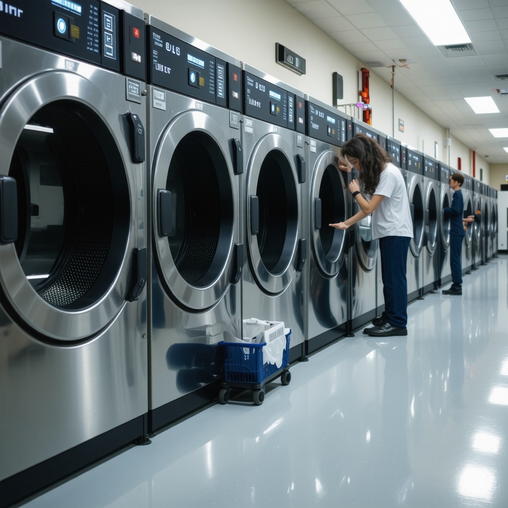 Hospital laundry facility with AI monitoring systems, ozone and UV-C disinfection, and recycling initiatives in Tampa