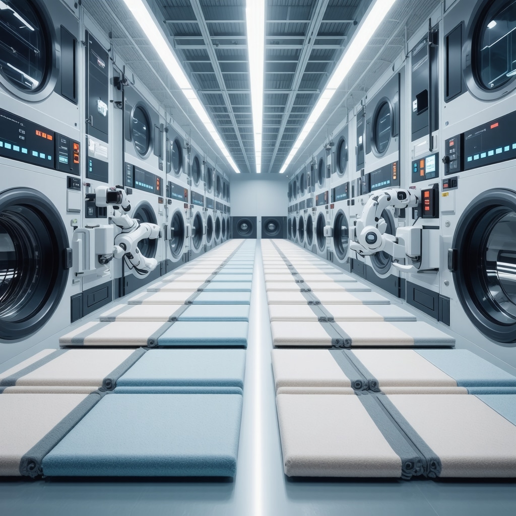 High-tech laundry facility using AI and blockchain technology with eco-friendly packaging