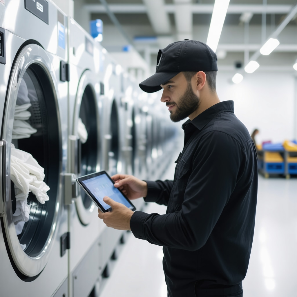 Laundry technician using smart technology for laundry pickup in Temple Terrace