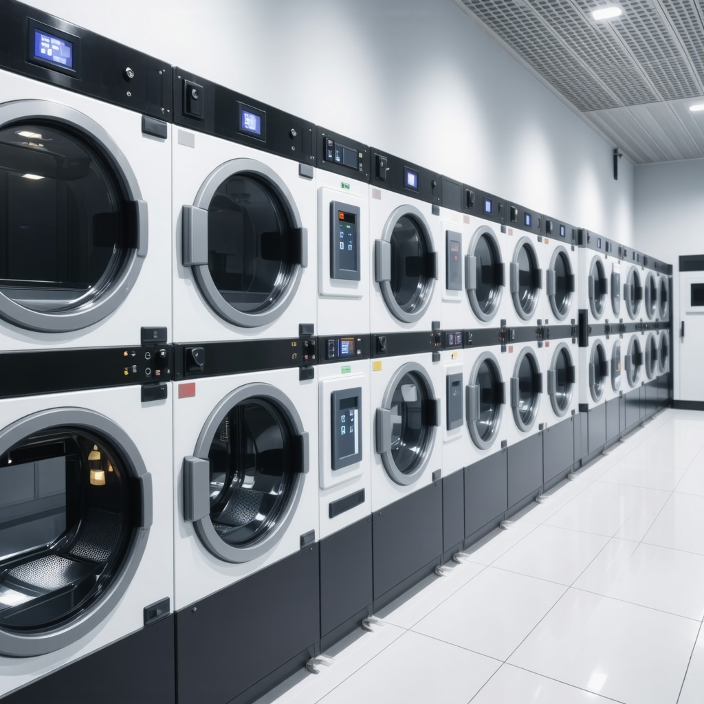 Modern laundry service using ozone and UV-C sanitization with eco-friendly detergents and digital tracking