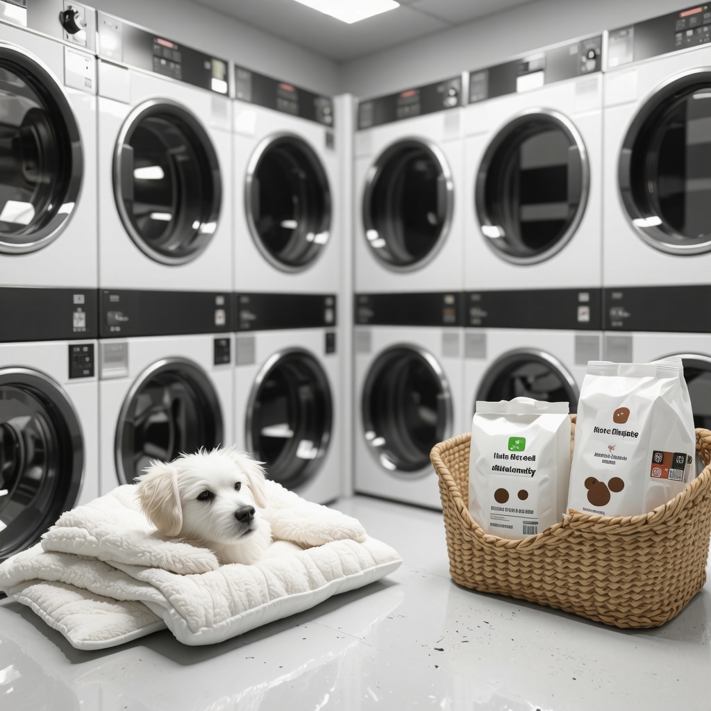 Modern laundry facility featuring AI washing machines, pet bedding, and eco-friendly detergents for pet-safe laundry services