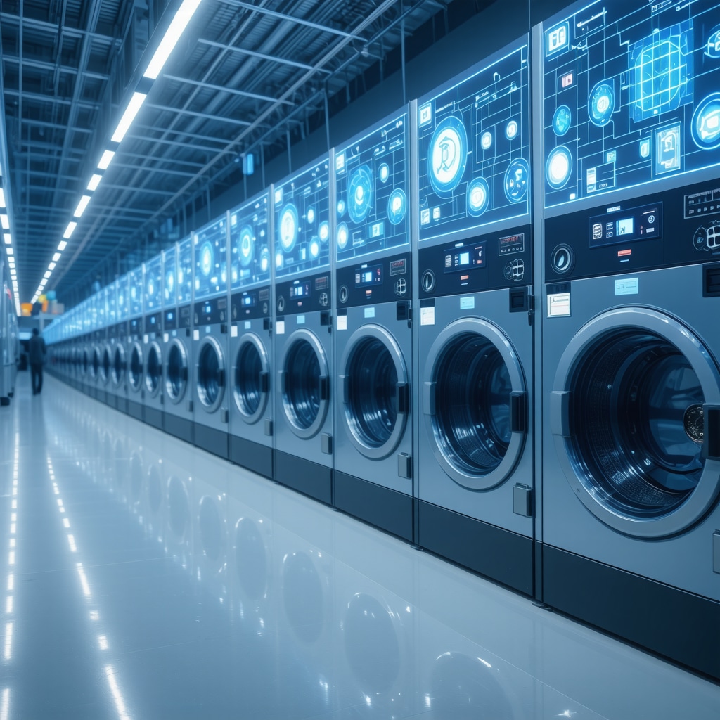 Visualization of RFID tags on linens and blockchain data in a commercial laundry setting