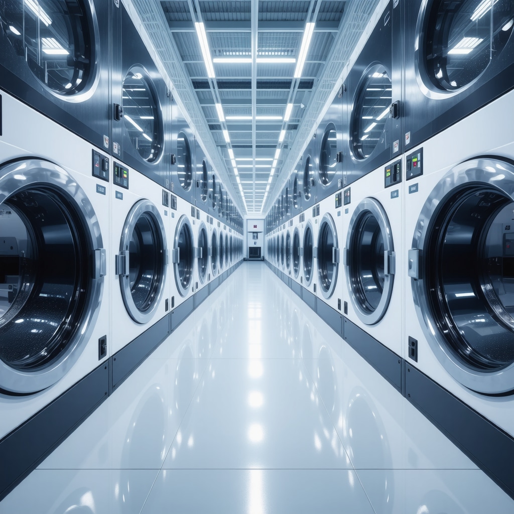 Robotic folding machines and AI systems in a modern laundry facility