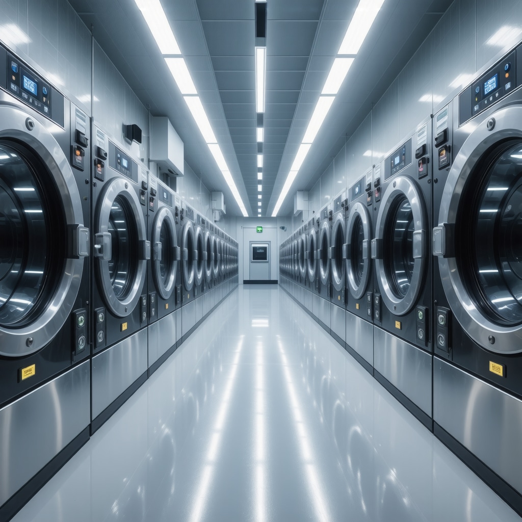 High-tech laundry facility using UV-C light and AI monitoring to ensure sensitive skin safety