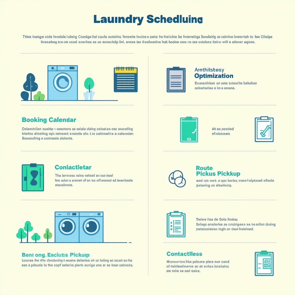 Infographic showing data analytics, route optimization, and contactless laundry pickup workflows for vacation rental hosts