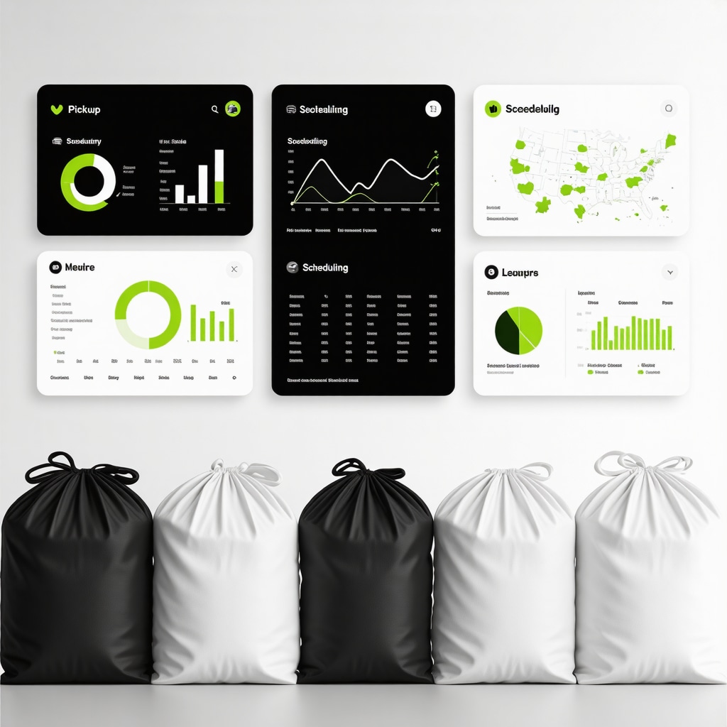 Dashboard showing AI scheduling, sustainability metrics, and optimized routes for commercial laundry pickup