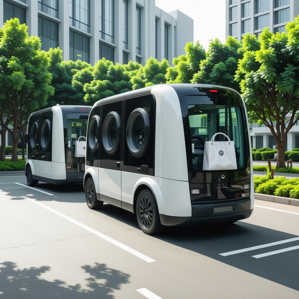 AI optimized laundry pickup with electric vehicles, reusable bags, and water recycling in city setting