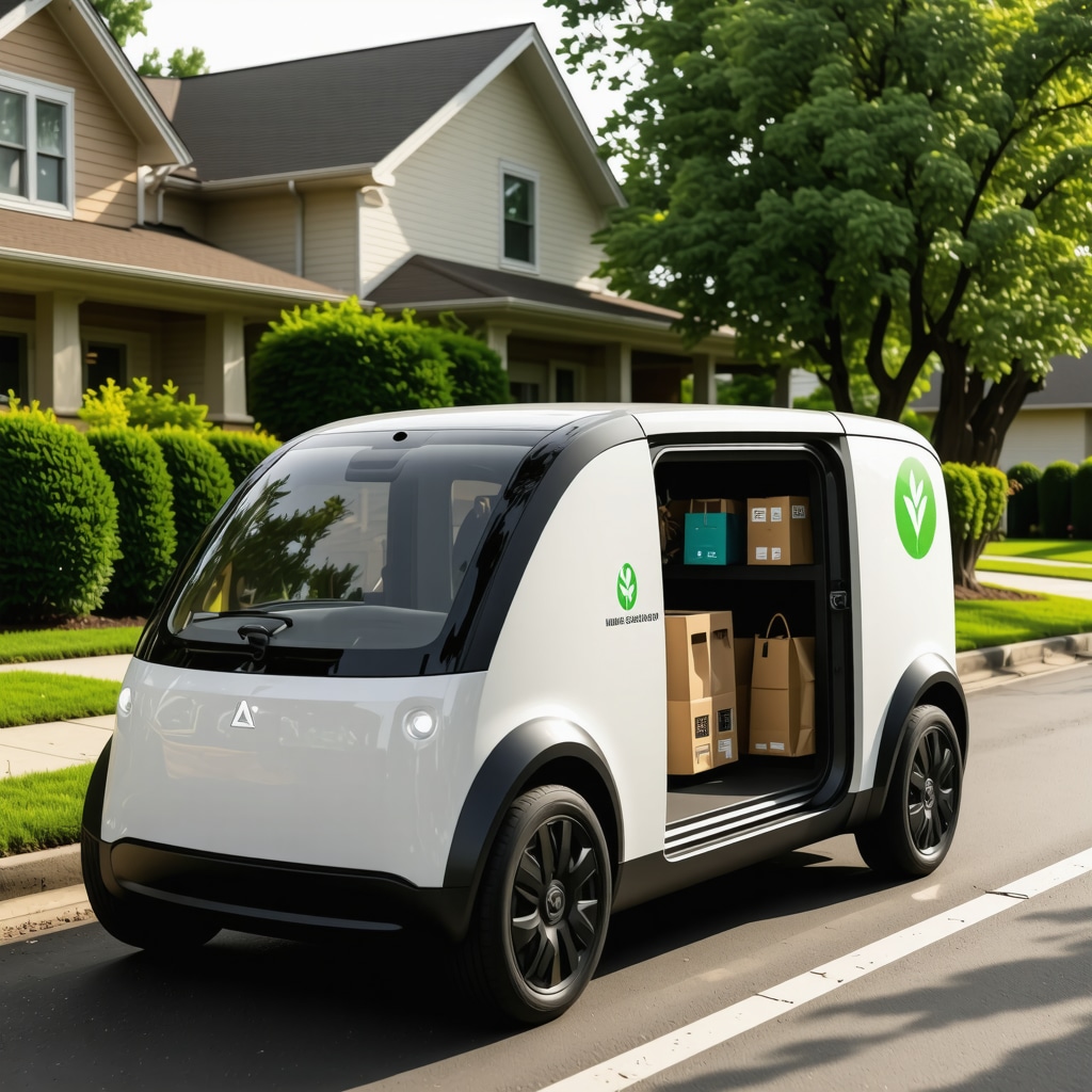 Eco-friendly electric delivery van with AI routing for dry cleaning pickup service in suburban Temple Terrace