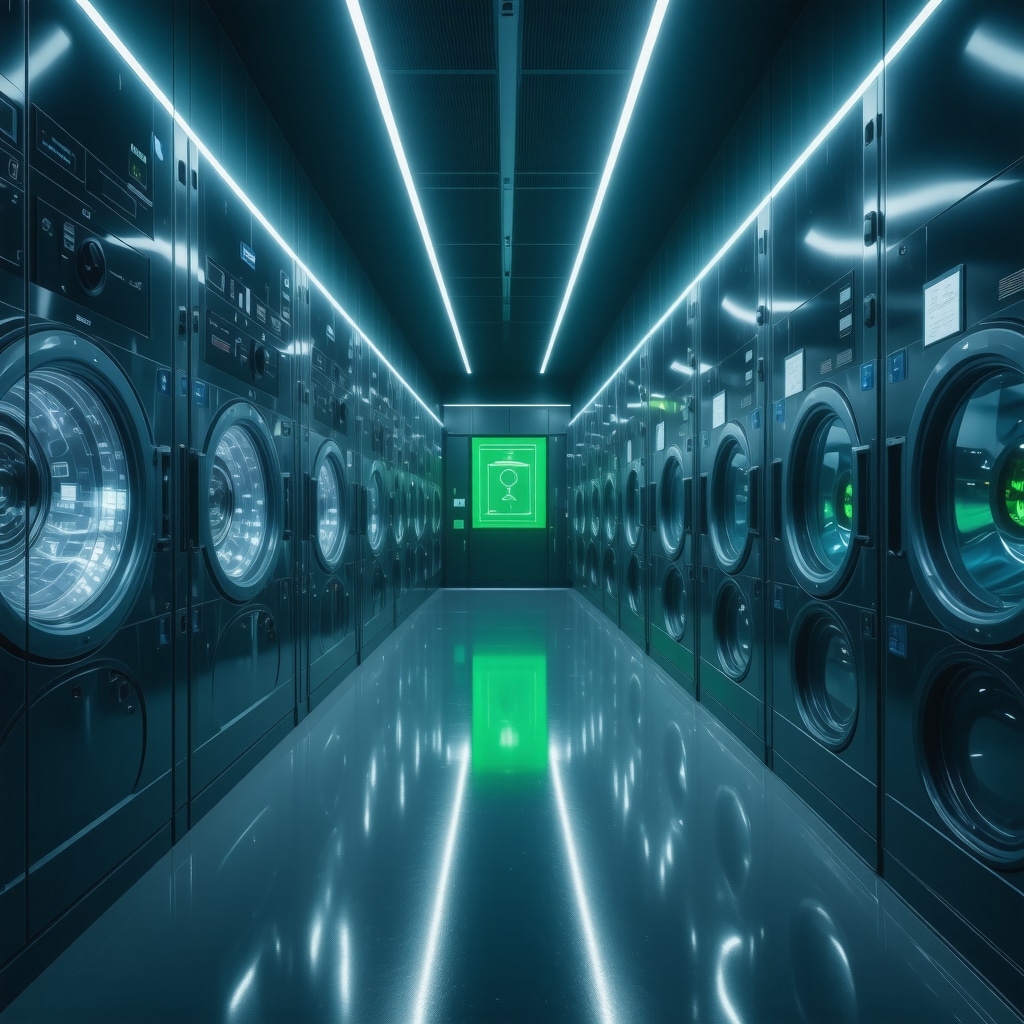 High-tech laundry facility showcasing AI sorting machines and eco-friendly detergents