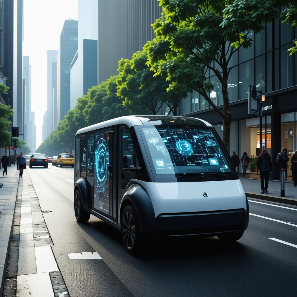 Commercial laundry pickup truck featuring IoT sensors and AI route optimization in urban setting
