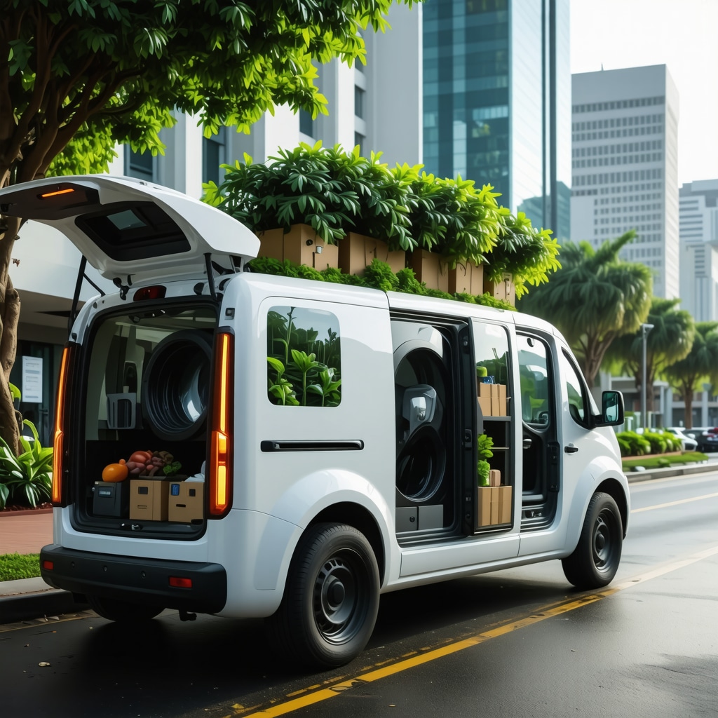 An eco-friendly laundry pickup van optimized with AI routes in Tampa city environment