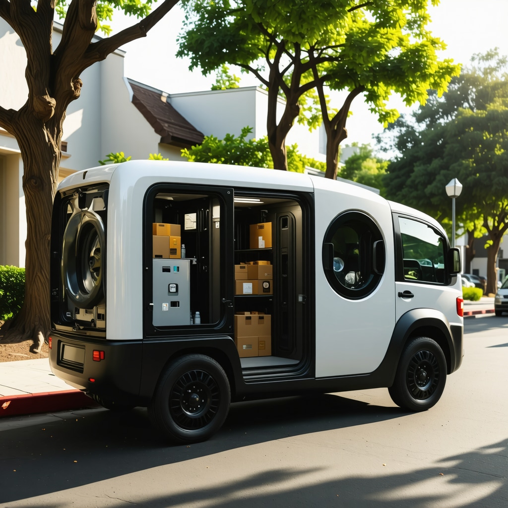 Eco-friendly laundry pickup van equipped with AI technology in a Westchase neighborhood