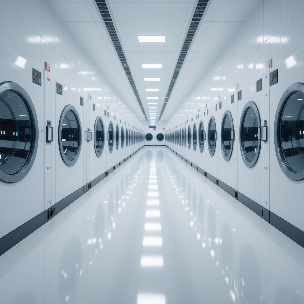 Hospital laundry facility using AI and robotics to manage antimicrobial and smart textiles with digital tracking displays