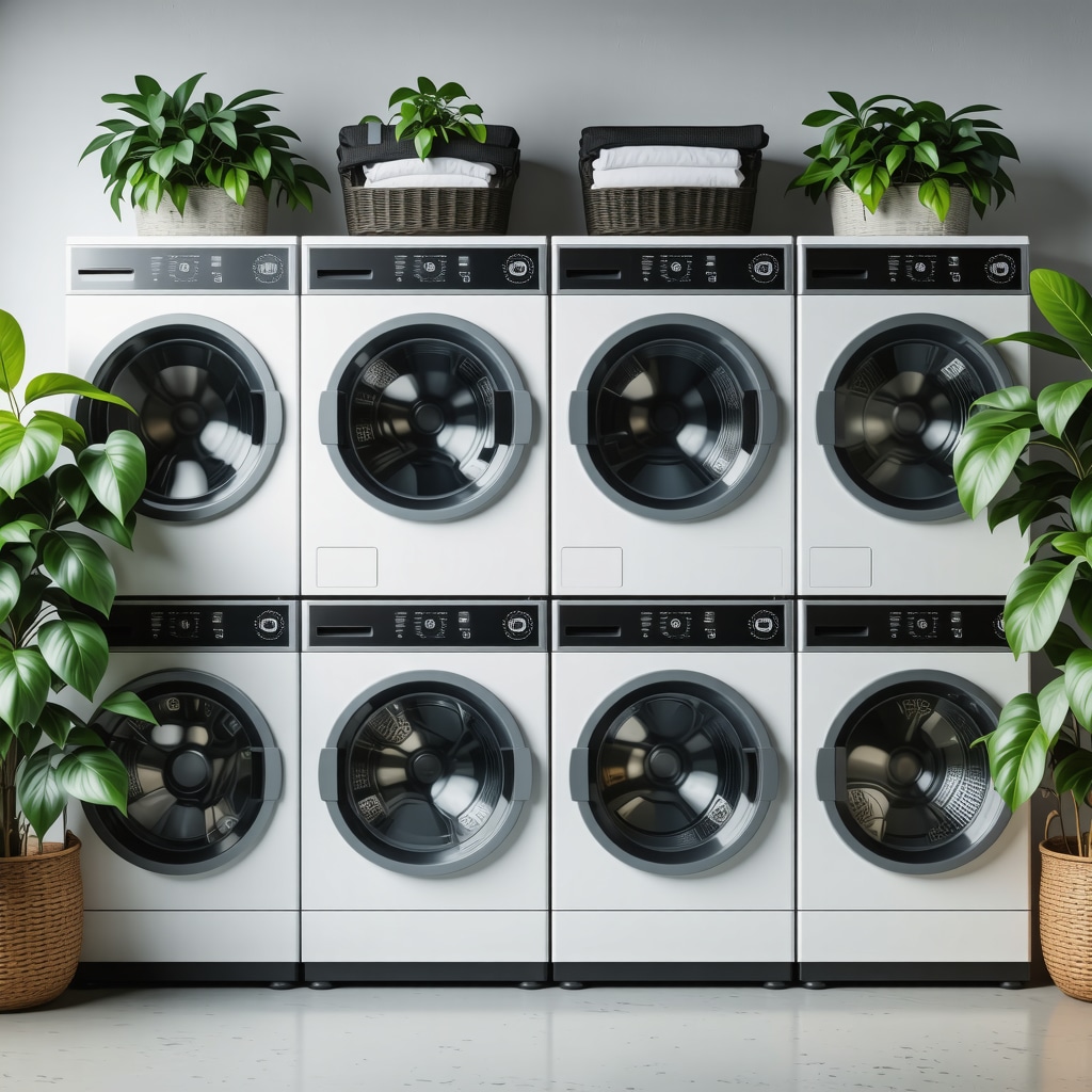 Smart laundry baskets with digital sensors and RFID tagged clothes in an eco-friendly laundry room