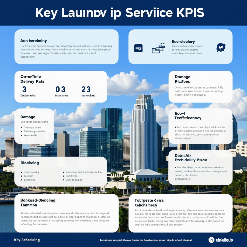 Infographic showing key performance indicators and technology used in Tampa laundry pickup services