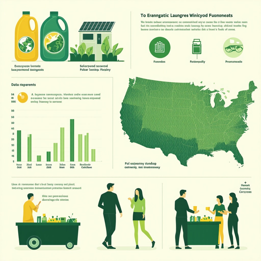 Infographic showing eco laundry innovations and data transparency in Wiregrass