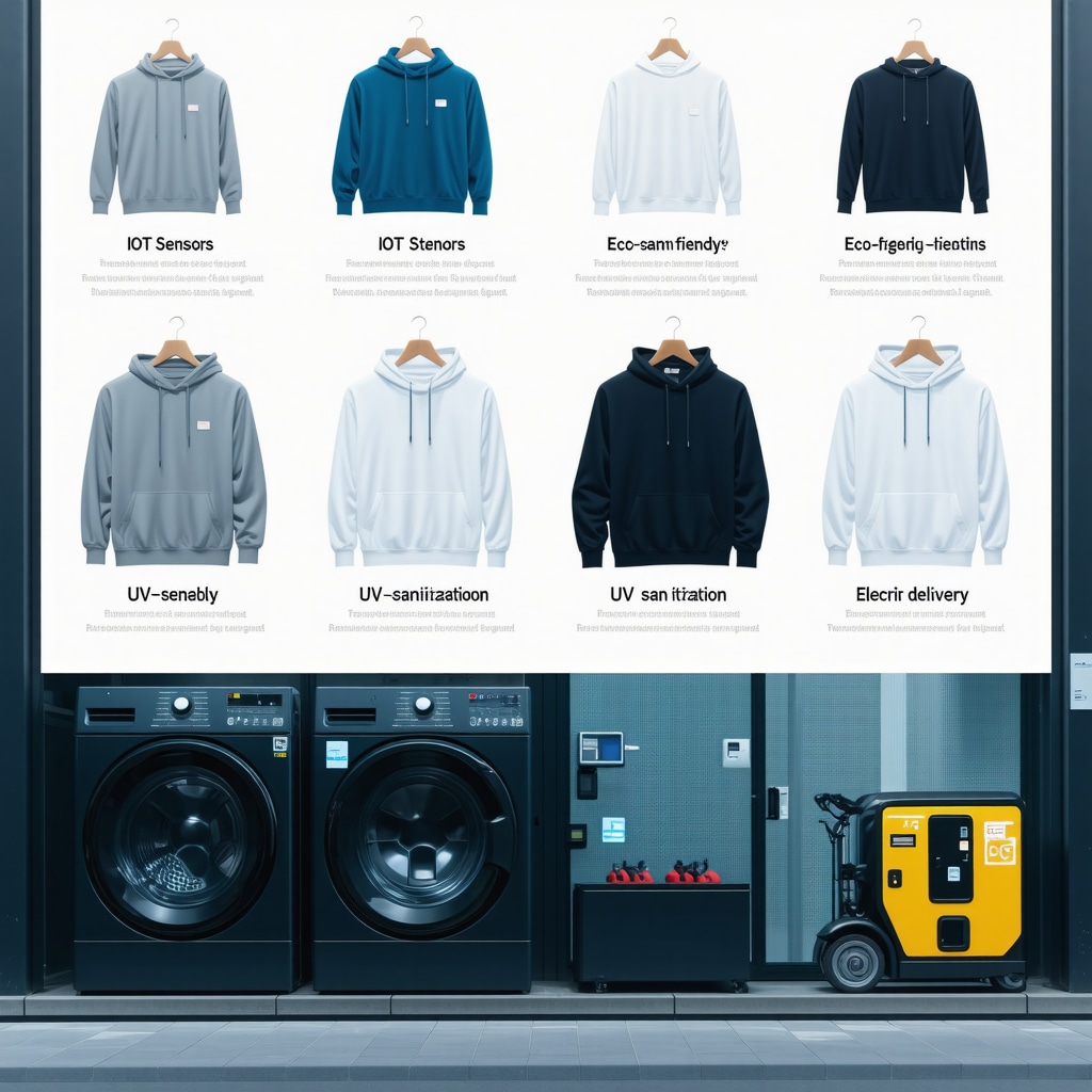 Infographic illustrating advanced and sustainable laundry technologies for gym clothes