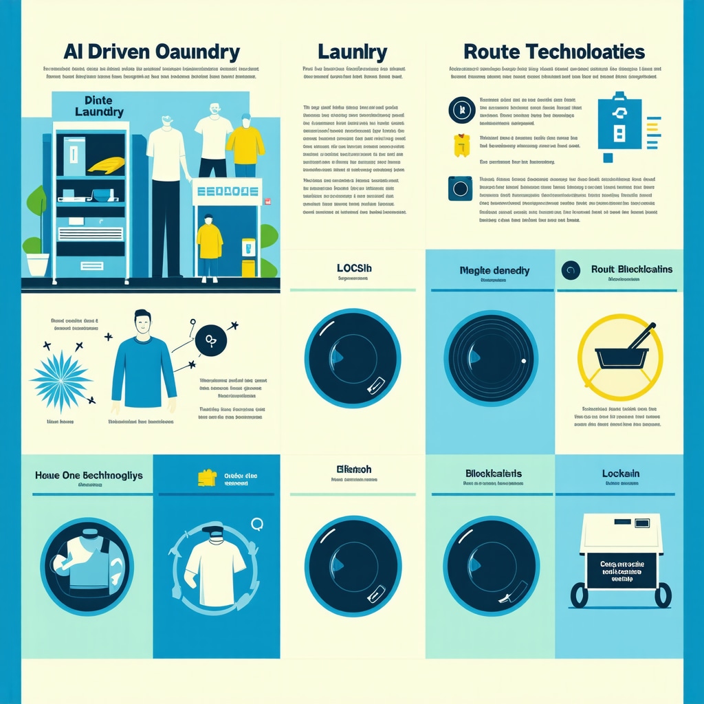 Infographic showing AI, blockchain, and eco-friendly technologies in laundry pickup service