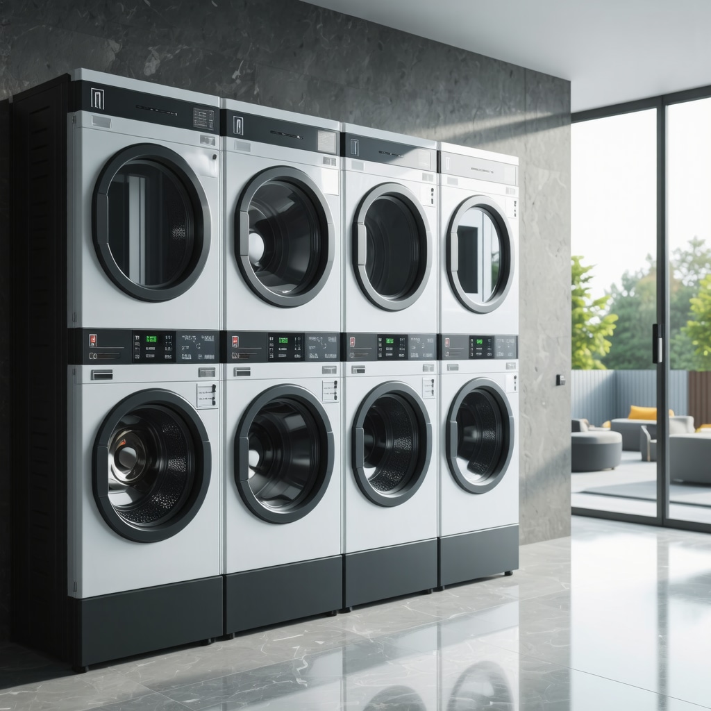 Smart laundry locker featuring biometric access and digital interface in a modern home environment