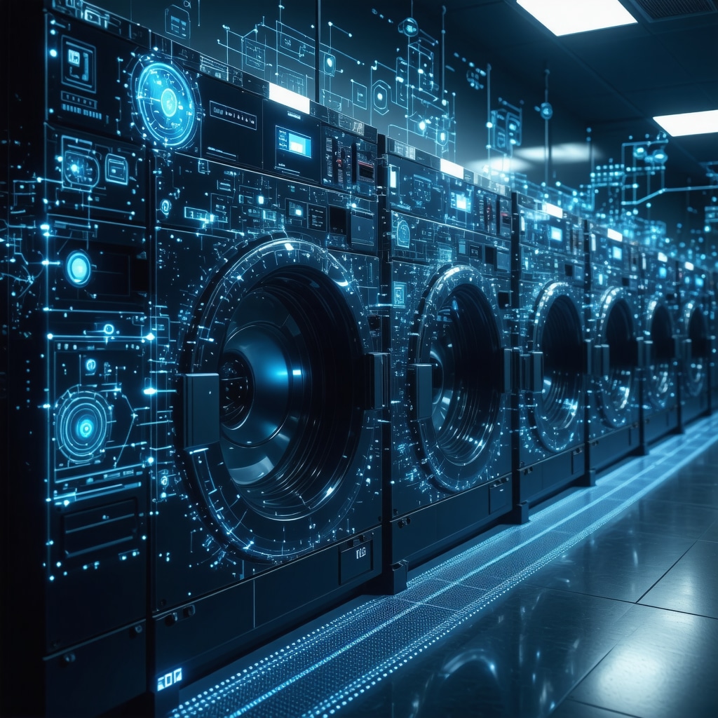 Illustration of IoT sensors and blockchain technology enhancing emergency laundry pickup services in Odessa