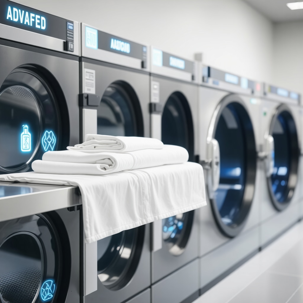 High-tech laundry facility with RFID tagged linens and energy-efficient machines