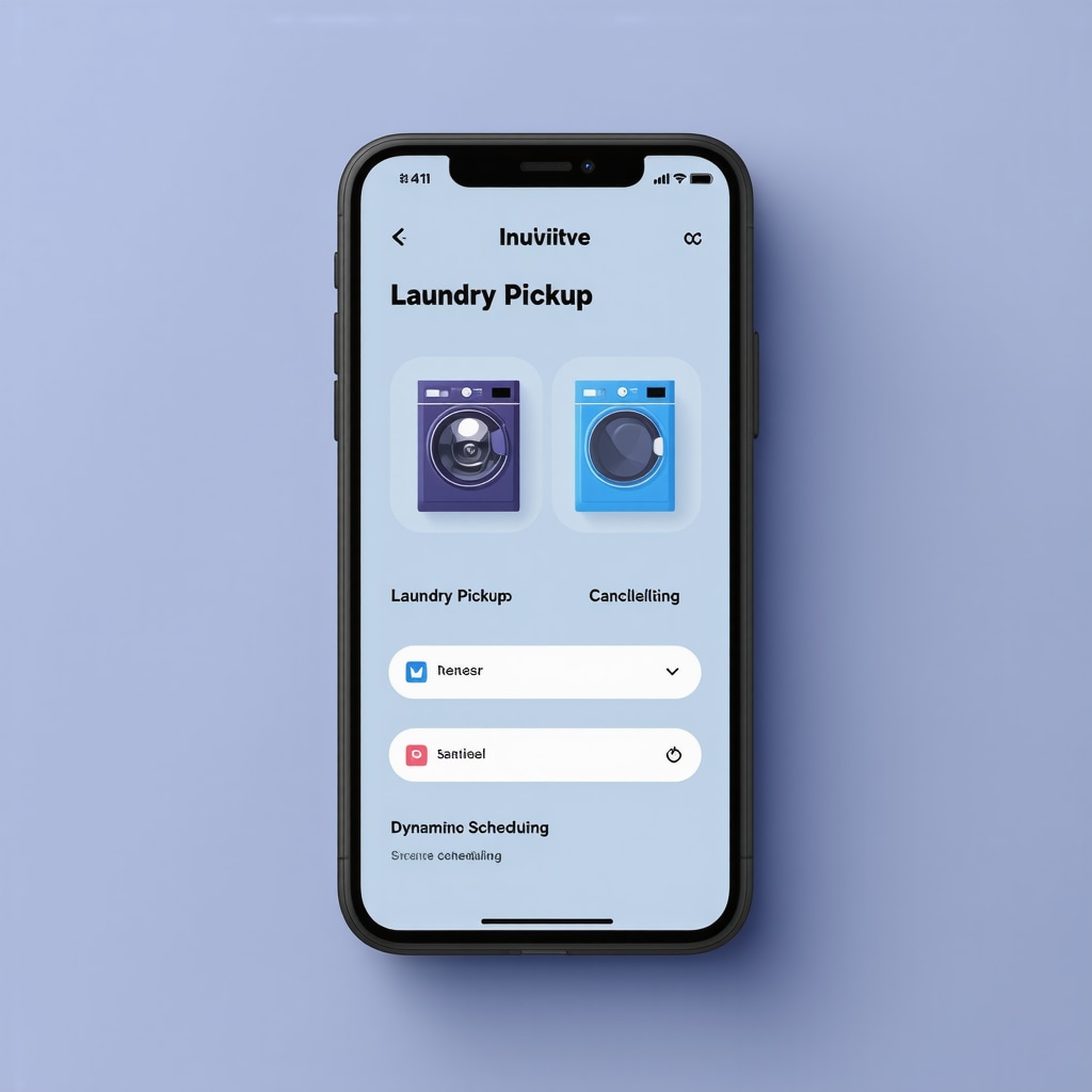 Smartphone showing laundry pickup service app with flexible cancellation and rescheduling features
