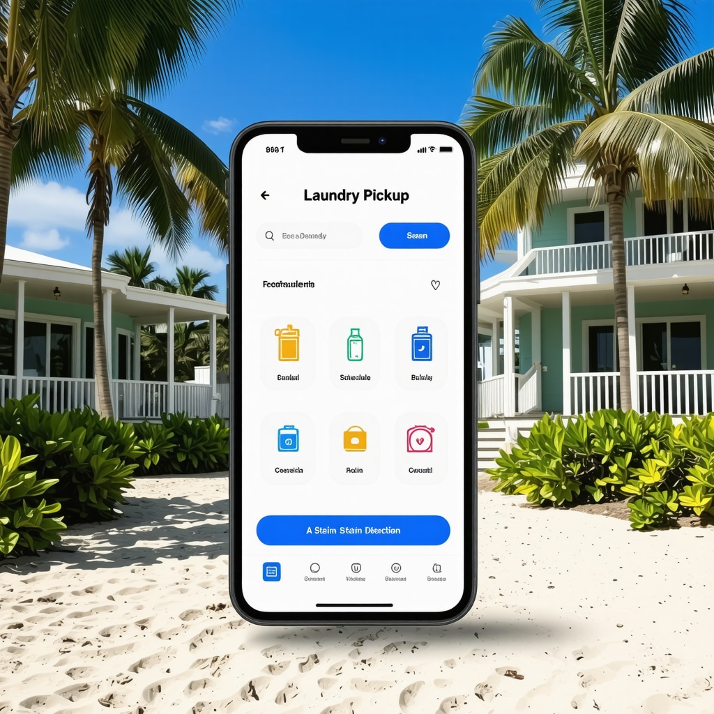 Mobile app screen showing laundry pickup status and customization options for vacation rental hosts at Crystal Beach