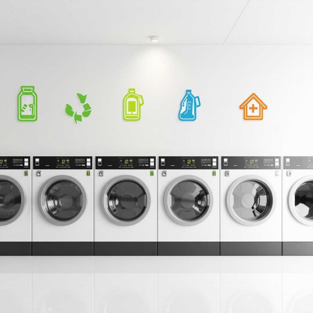 High-tech laundry facility in Tampa with machines and eco-friendly detergent signage