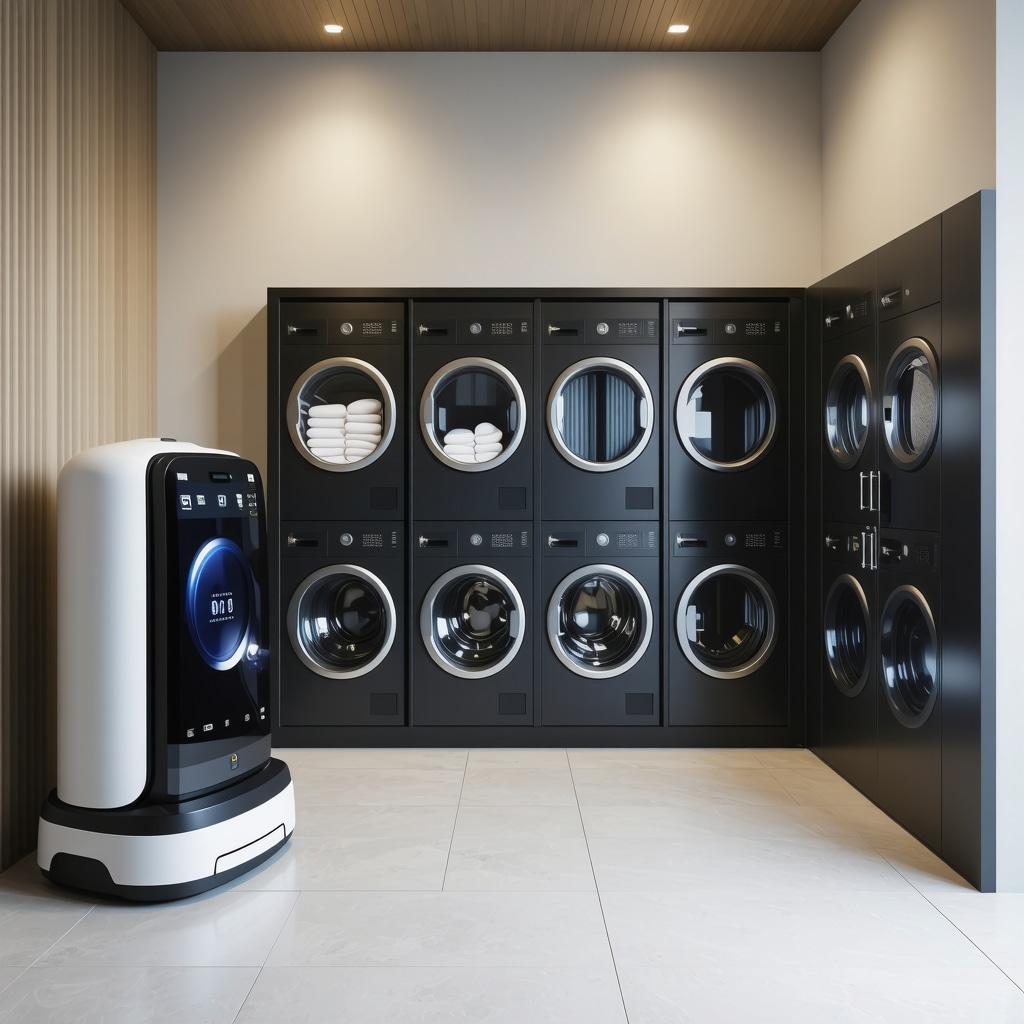 Robotic laundry delivery interacting with smart lockers in a modern smart home environment