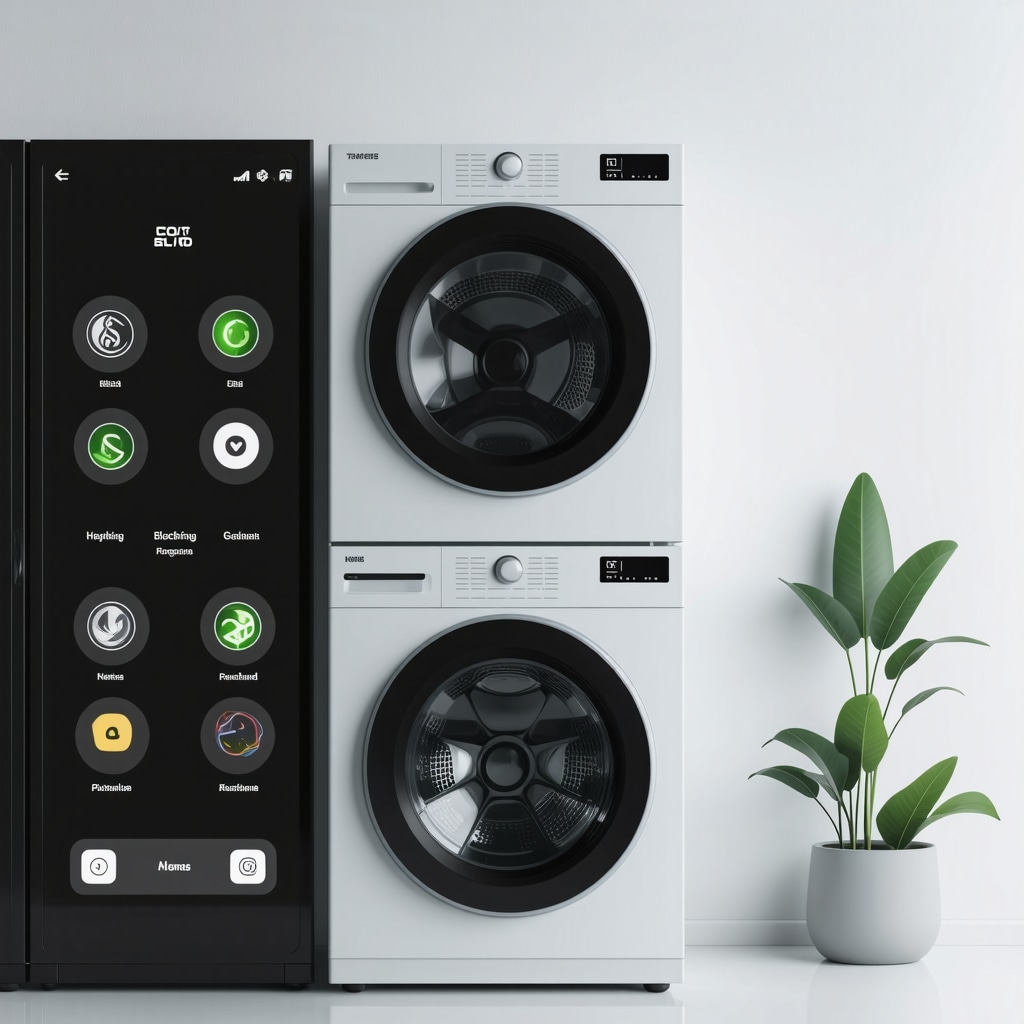 Futuristic laundry service dashboard integrating blockchain, eco-friendly, and neurodiversity accessibility icons
