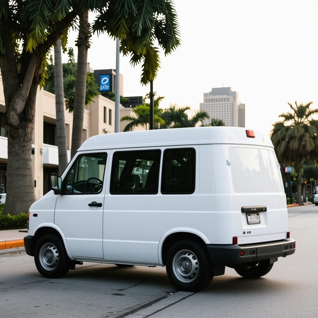 Smart laundry delivery van equipped with GPS and IoT devices navigating Tampa streets