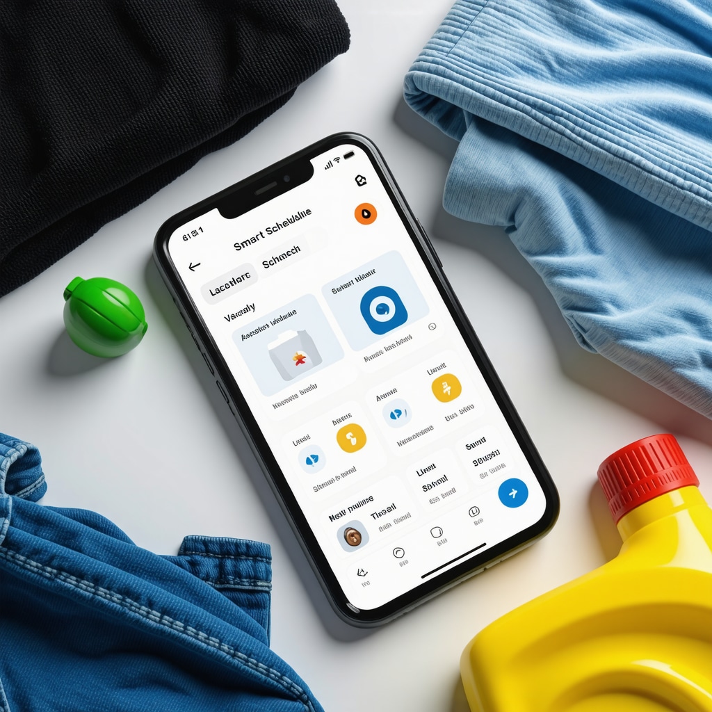 Smartphone displaying laundry scheduling app integrating vacation hold with travel dates