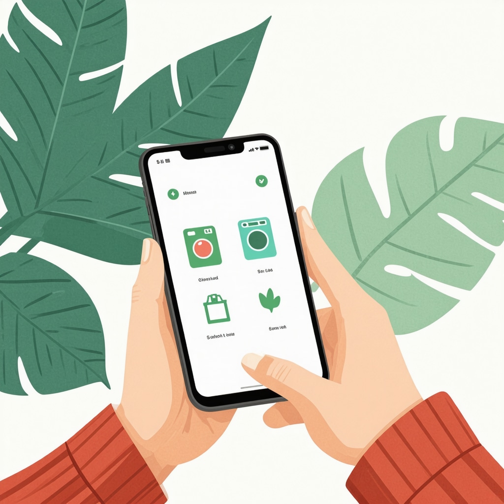 Host scheduling laundry pickup through app with eco-friendly and smart fabric icons