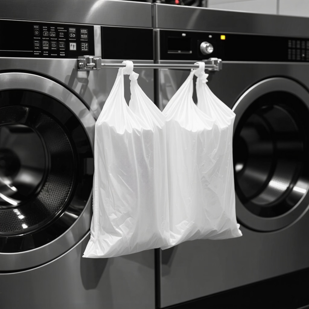 Illustration of smart laundry bags with RFID and eco-friendly laundry facility technologies