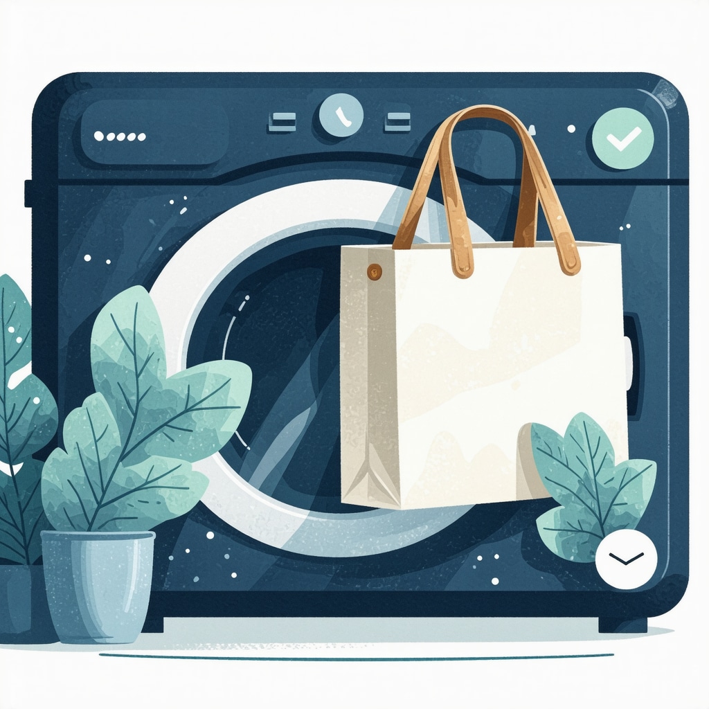 Mobile app screen displaying AI-based cancellation management and eco-friendly laundry pickup with reusable bags