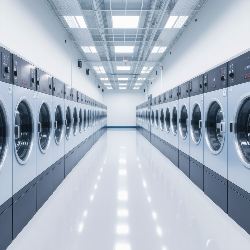 Modern laundry facility with IoT sensors and automation