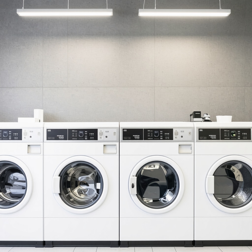 High-tech laundry facility showcasing eco-friendly and contactless services