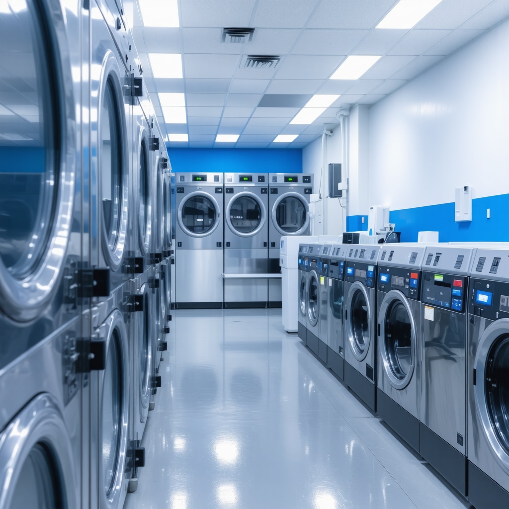 Modern laundry facility with UV sterilization equipment ensuring hygiene
