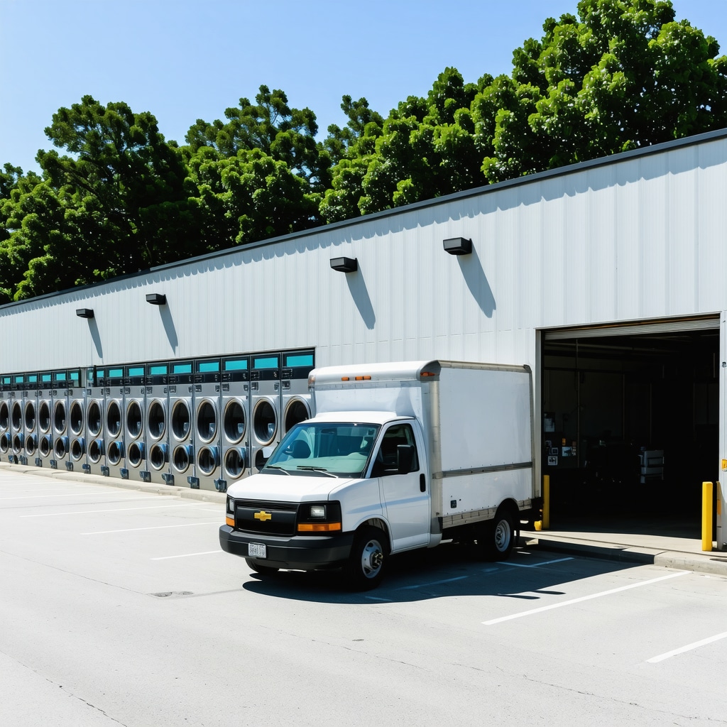 Laundry facility using enzymatic detergents and ozone washing with eco-friendly delivery vans in Lutz