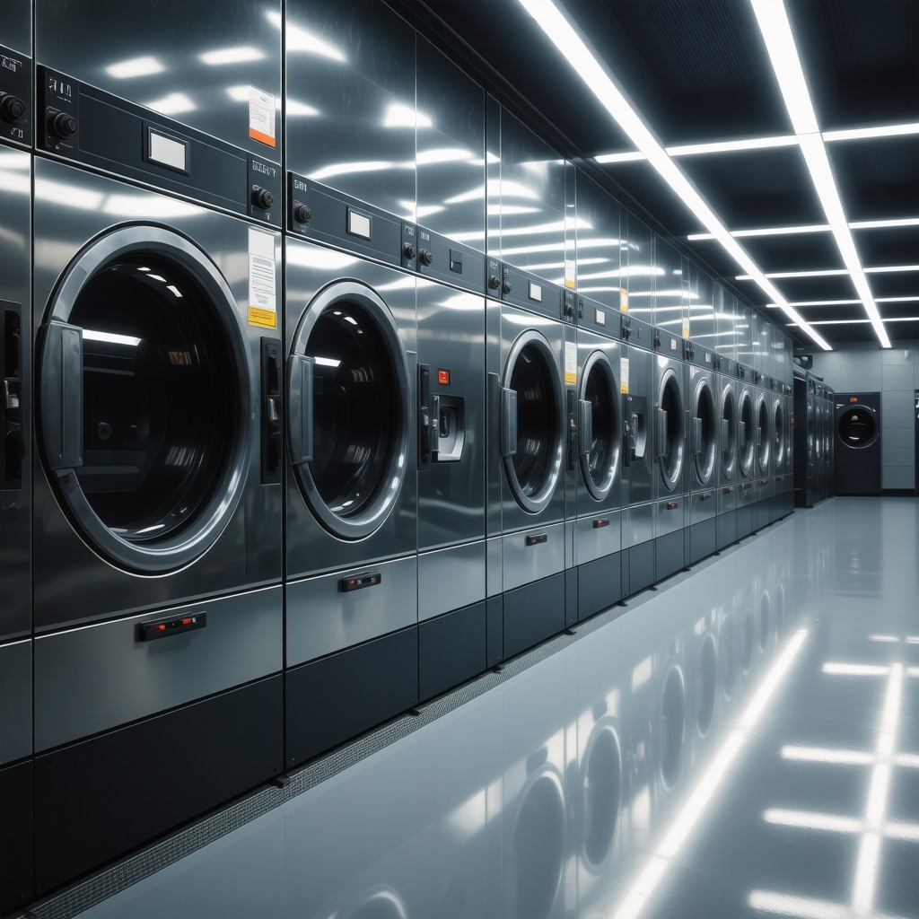 Modern ultrasonic laundry cleaning machine in eco-friendly laundry facility