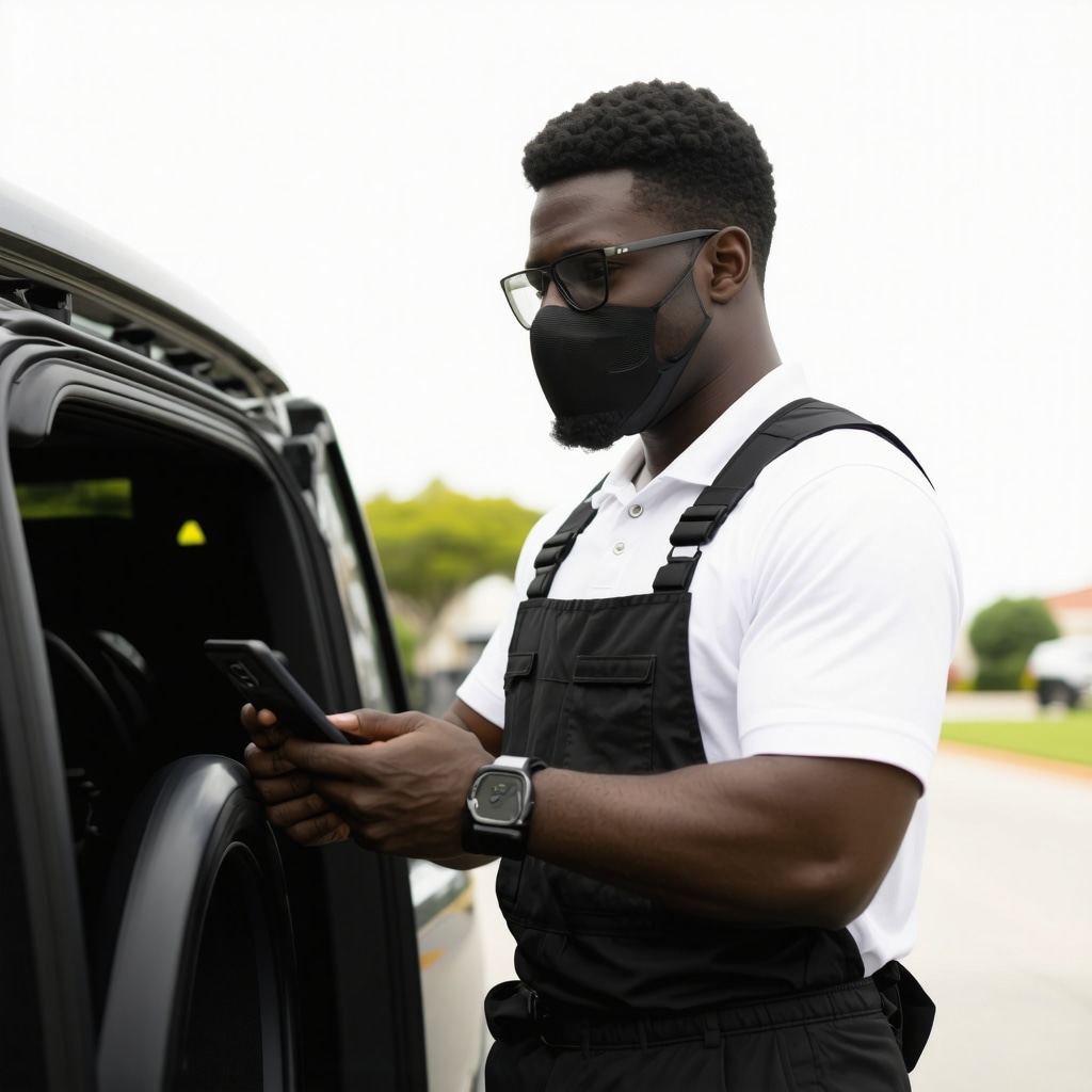 Laundry pickup driver with protective gear using contactless technology in Tampa